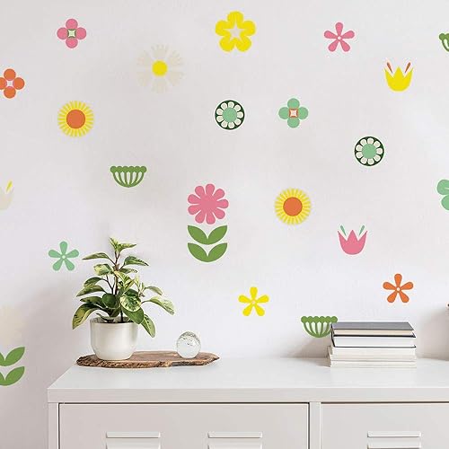 Tempaper Calcomanías de pared retro florales para despegar y pegar, multicolor