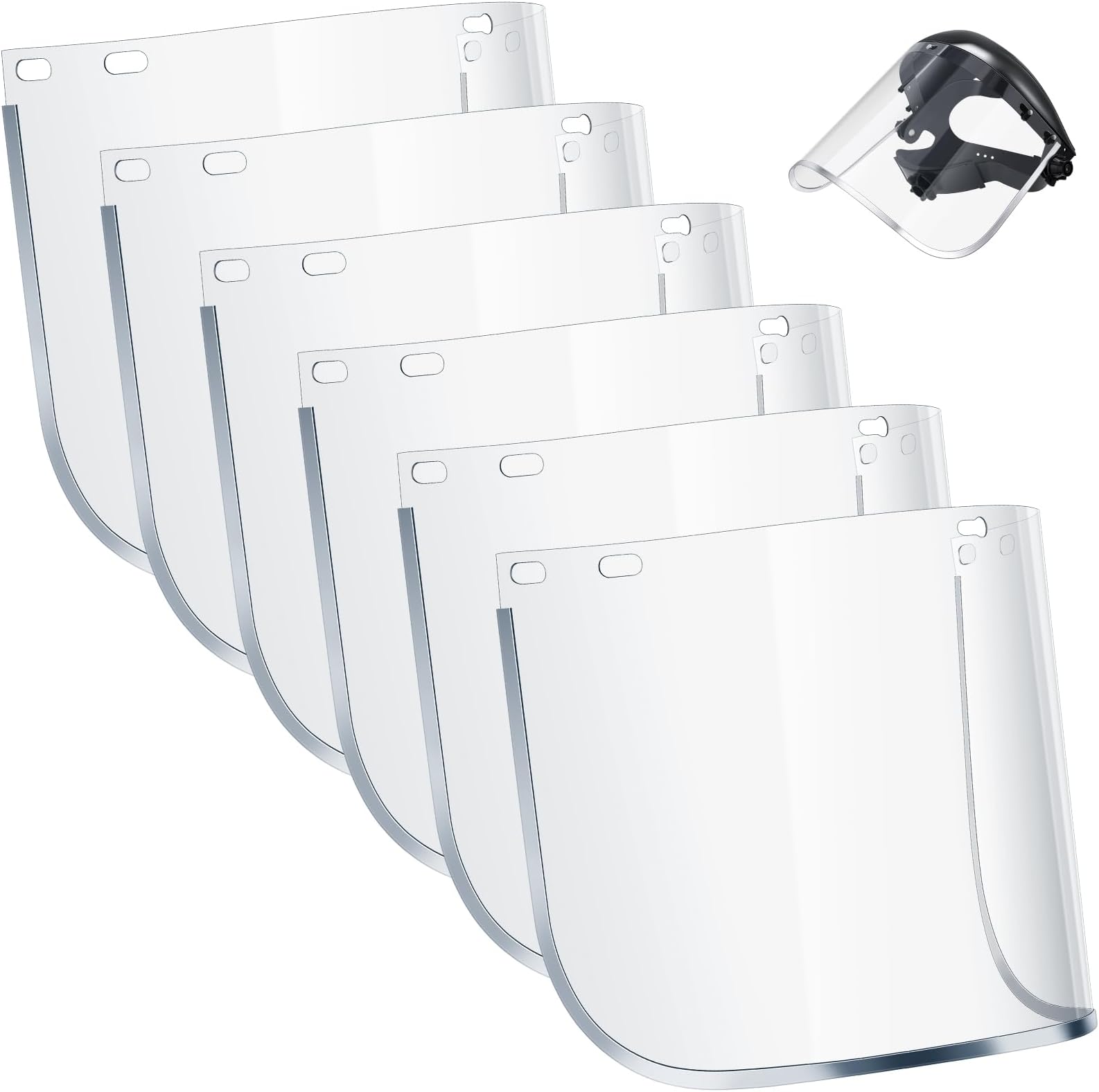 Kingdder 6 Pcs Face Shield Replacement Visors Safety Resistant Clear Face Shield for Grinding and Cutting(PET,Aluminum Edge)
