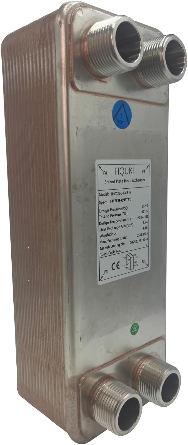 4"x12" 30 Plates SS316L/Copper Brazed Plate Heat Exchanger with 1" MPT Port - Water to Water for Water Heating, Floor Heating, Snow Melting, Commercial & Industrial Refrigeration(FHC028-30)