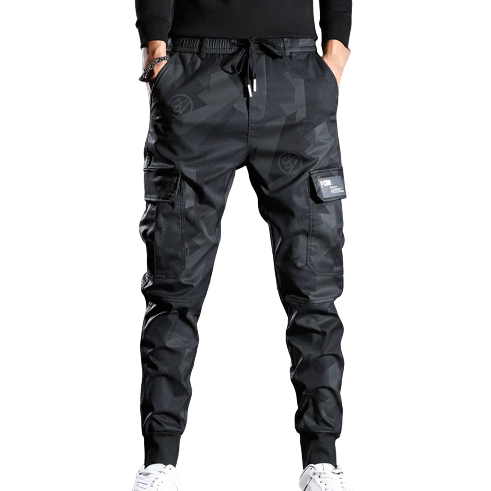 matumou Cargo Pants Camouflage Drawstring Multi Pockets Bottoms Ankle Tied Trousers for Daily Wear Men Overalls