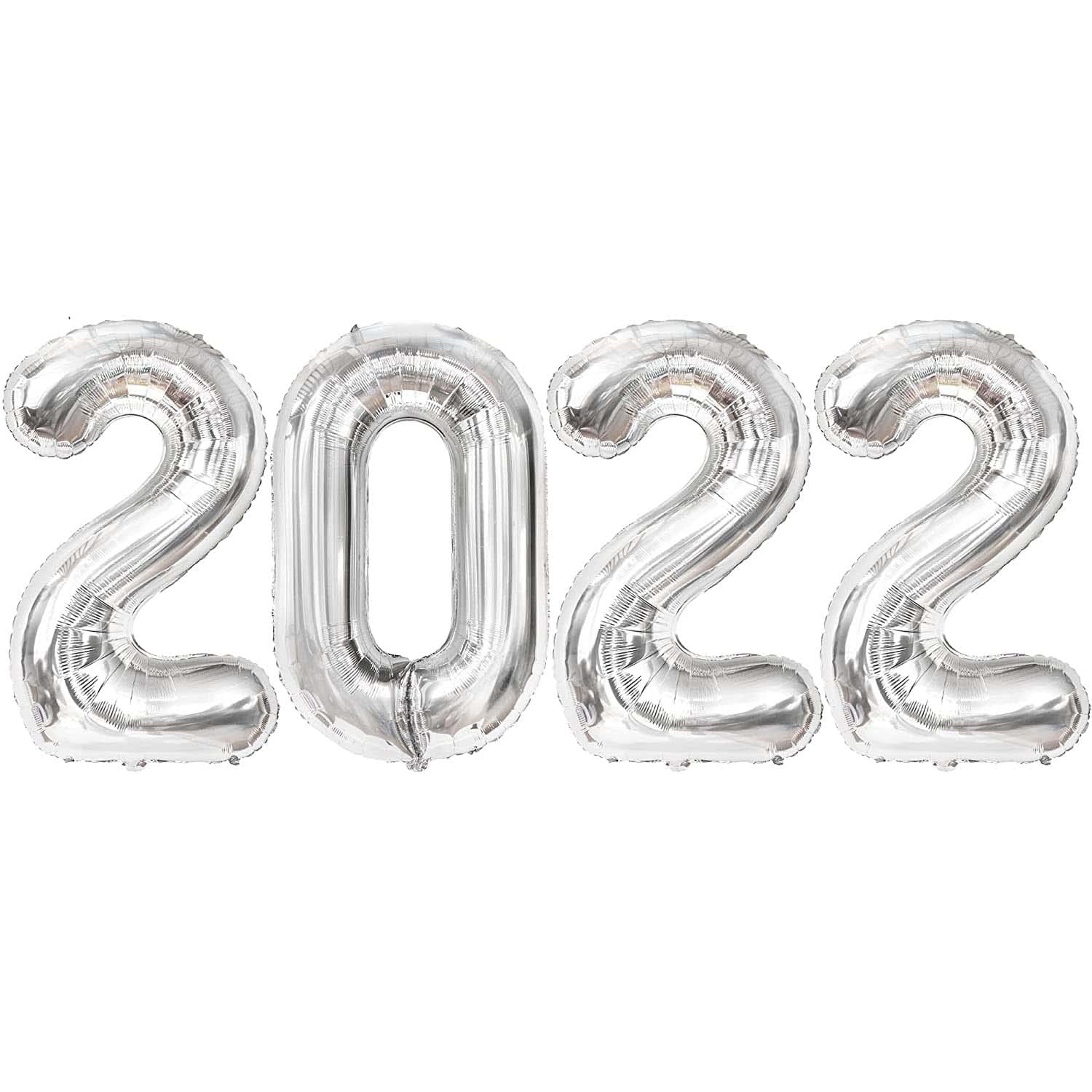 PARTY TIME - 2022 Foil Balloons Silver for New Years Decorations - Big 40 Inch | New Years Eve Party Supplies 2022 Silver | Happy New Year Decorations 2022 | Silver NYE Decorations 2022 (4 Pcs.)