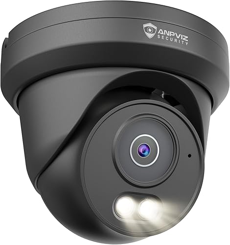 Anpviz Cámara PoE de 4MP negra, cámara IP de seguridad de torreta de metal completo para exteriores e interiores, visión nocturna inteligente de