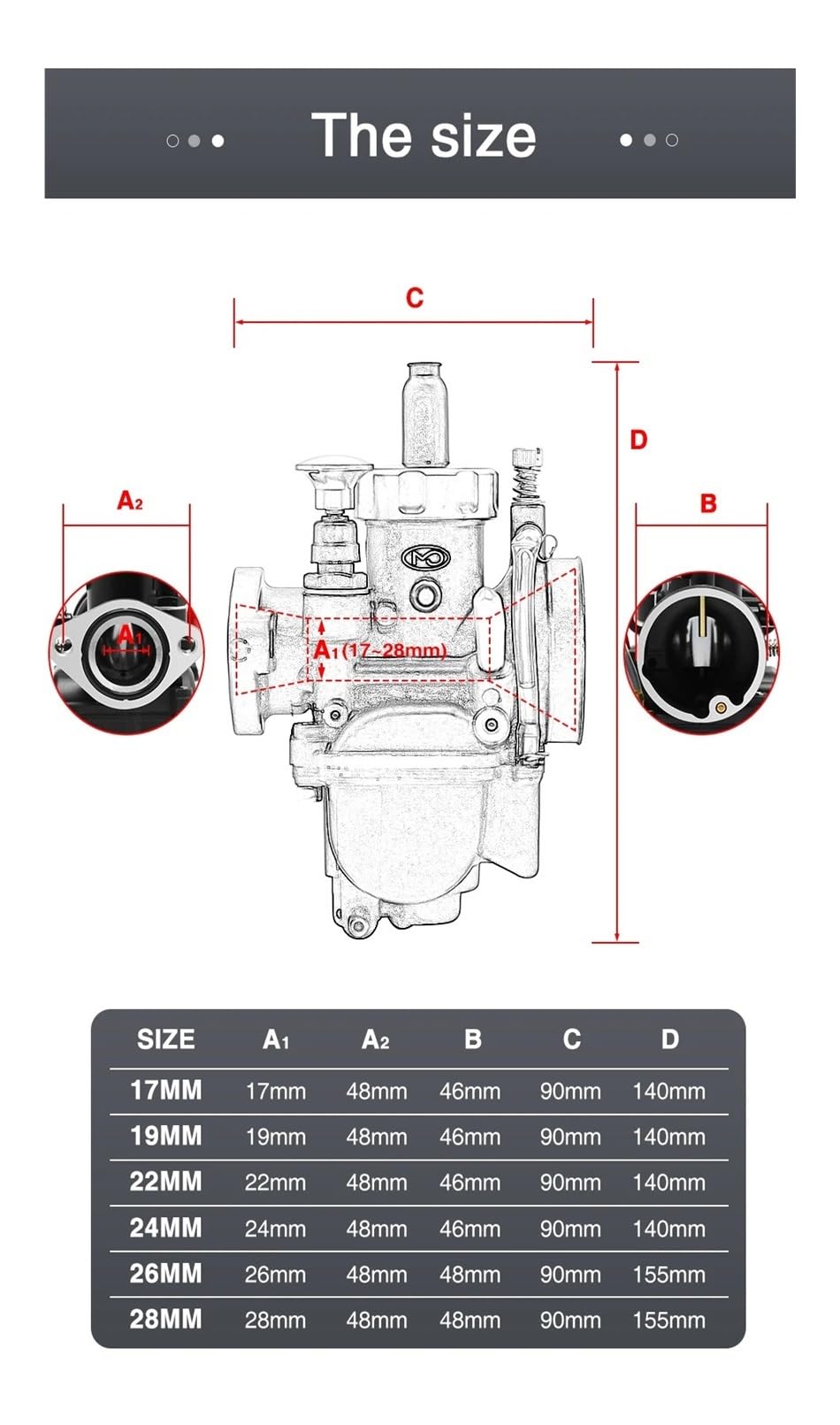 Motosierra Carburador Carburador De Motocicleta Para GY6 Para JOG Para DIO 50-250cc 2T 4T Carburadores PE Con Brida Motor 17 19 22 24 26 28mm(26mm)