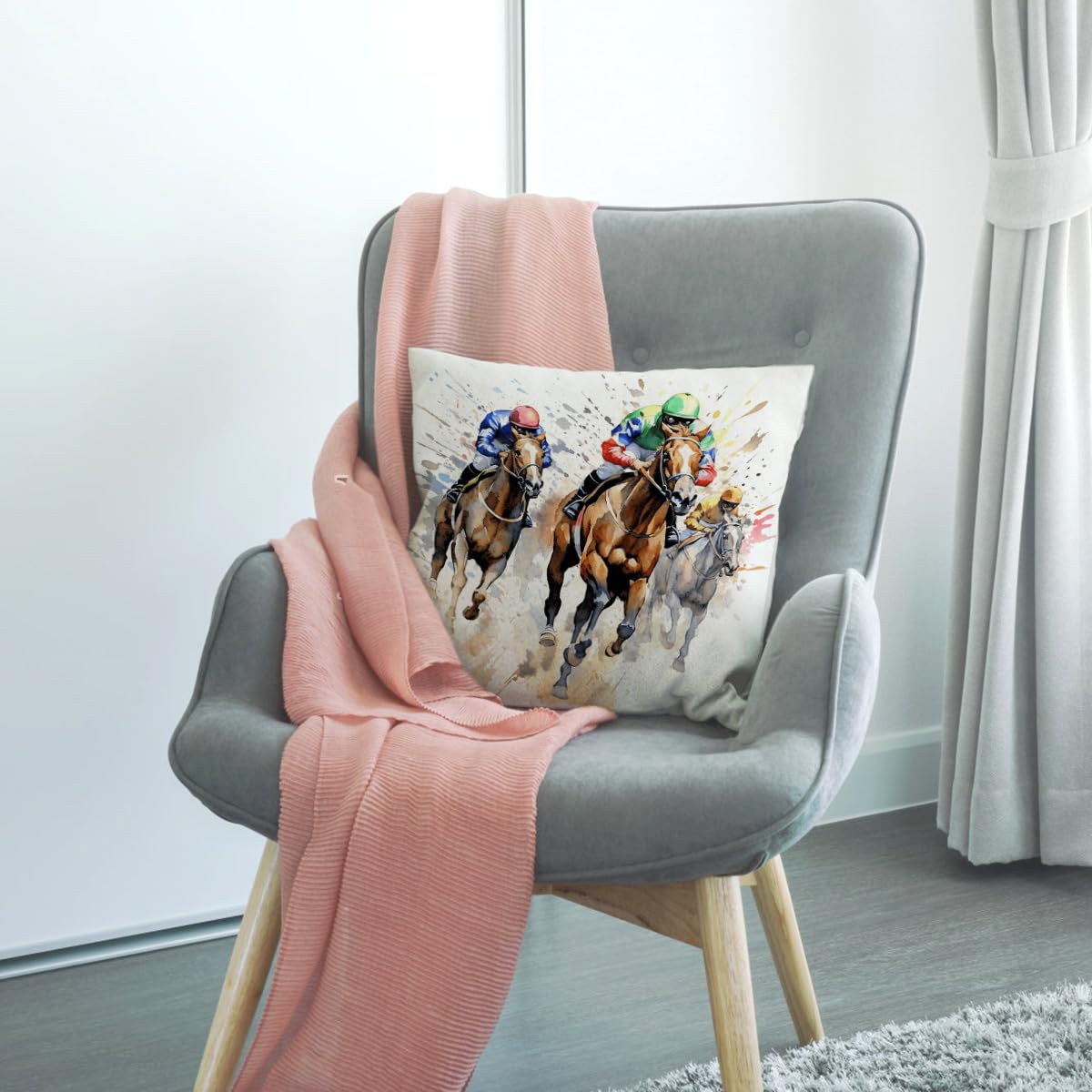 Nepnuser Kentucky Derby - Juego de 4 fundas de almohada de 18 x 18 pulgadas, decoración de carreras de caballos de jockey para cama, sofá, decoración del hogar