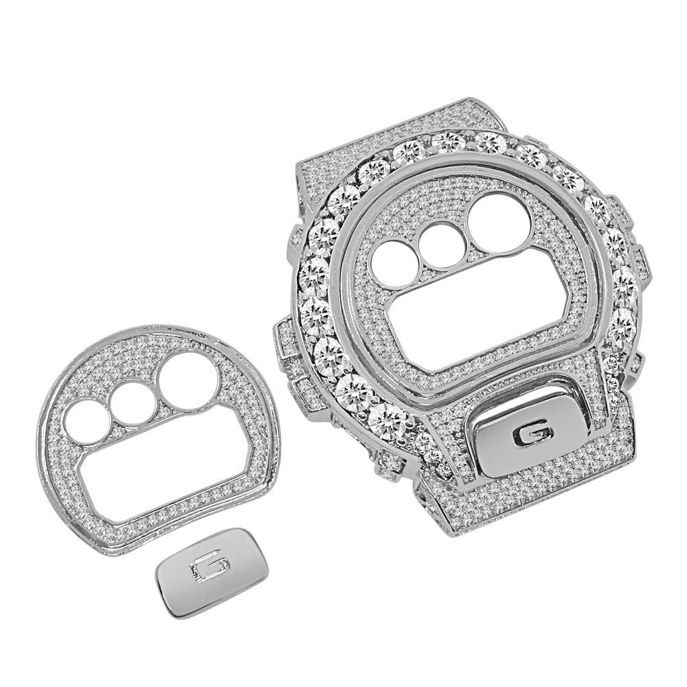 Replacement Solitaire Smart Watch Case Insert Cover 6 00 CWT VVS1 D Zirconia White Gold Tone Compatible with