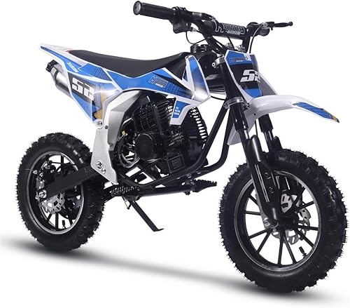 MotoTec Warrior - Motocicleta de motocross de gasolina de 52 cc y 2 tiempos para niños, color negro (azul)