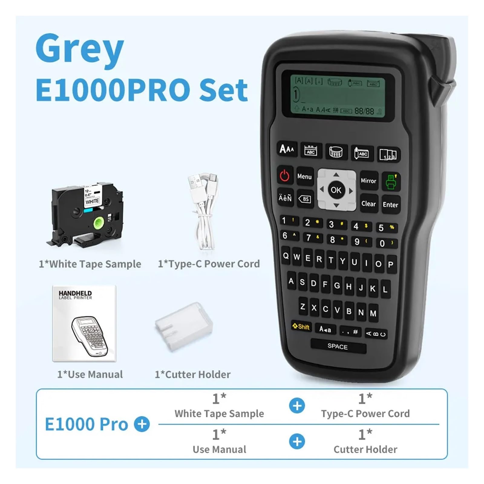 Drukarka Etykiet, Przenośna drukarka etykiet E1000PRO Tube Ptouch Ręczna maszyna do produkcji etykiet przemysłowych(Black)