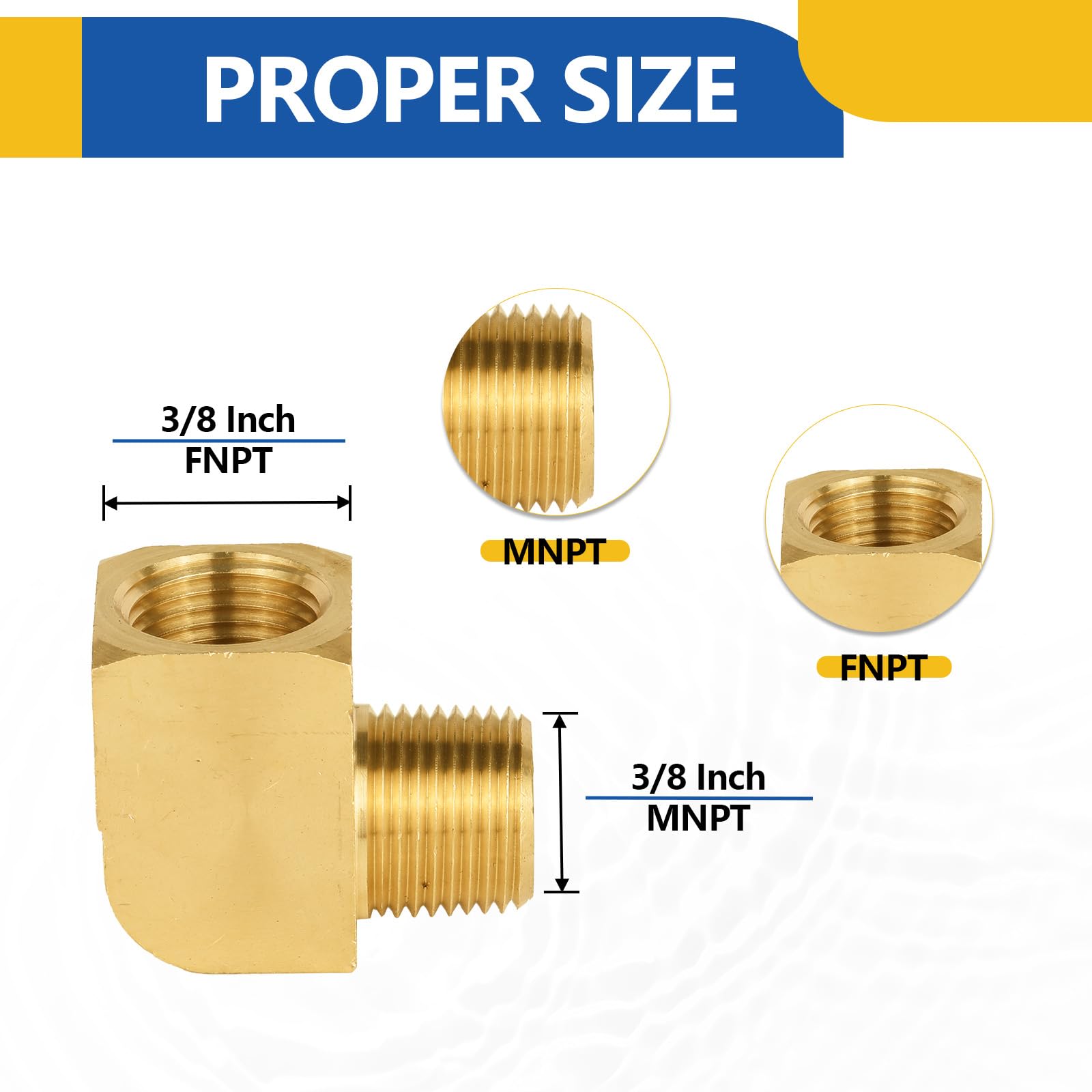 Paquete de 20 Accesorios de tubería de latón GUOFIS: Codo de Calle de 90 Grados de Barra Maciza, Codo Hembra NPT de 3/8" x Codo Macho NPT de 3/8".