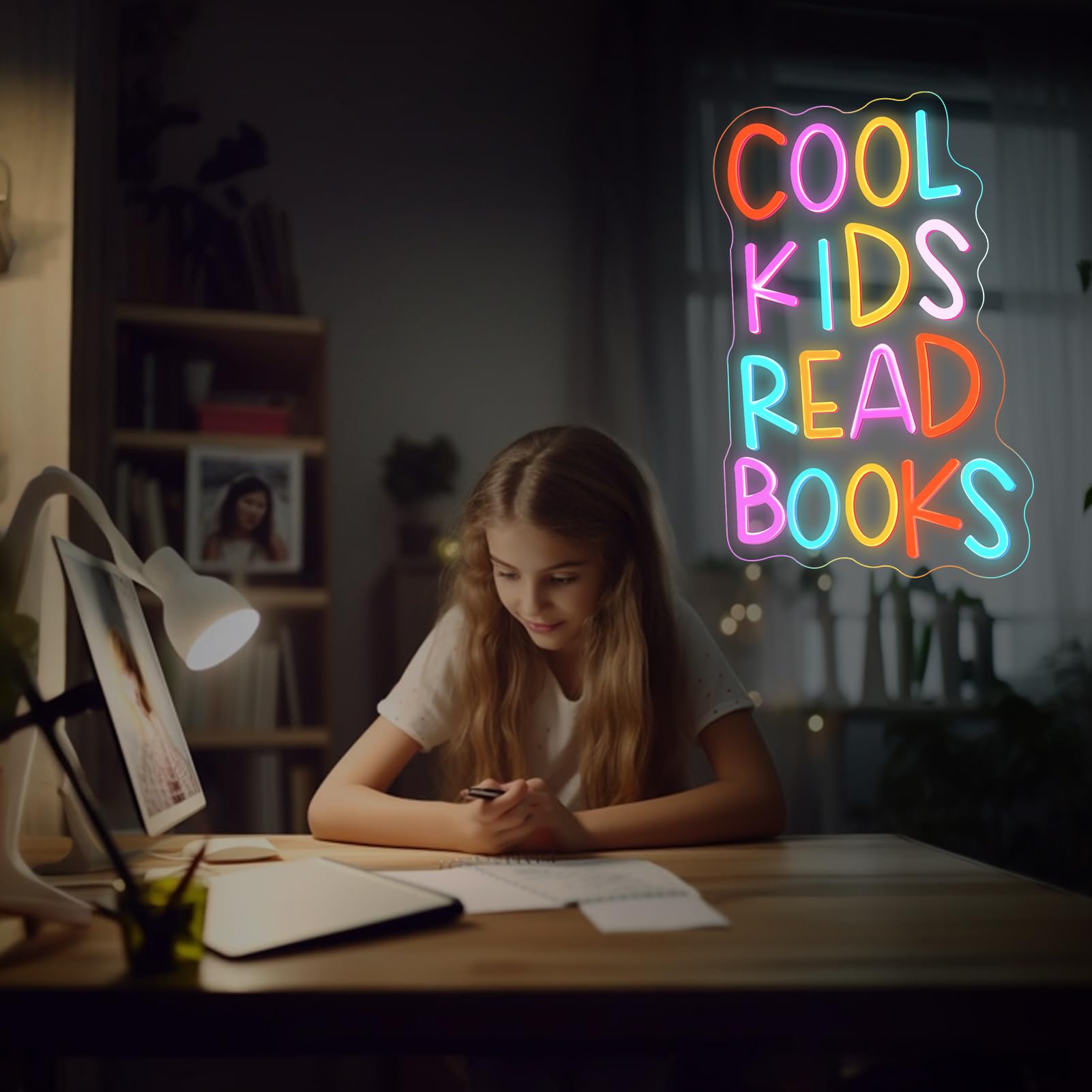 Cool Kids Read Books - Letreros de neón para sala de lectura, decoración colgante para biblioteca, aula, decoración de esquina con interruptores regulables chjjwezx para decoración de dormitorio