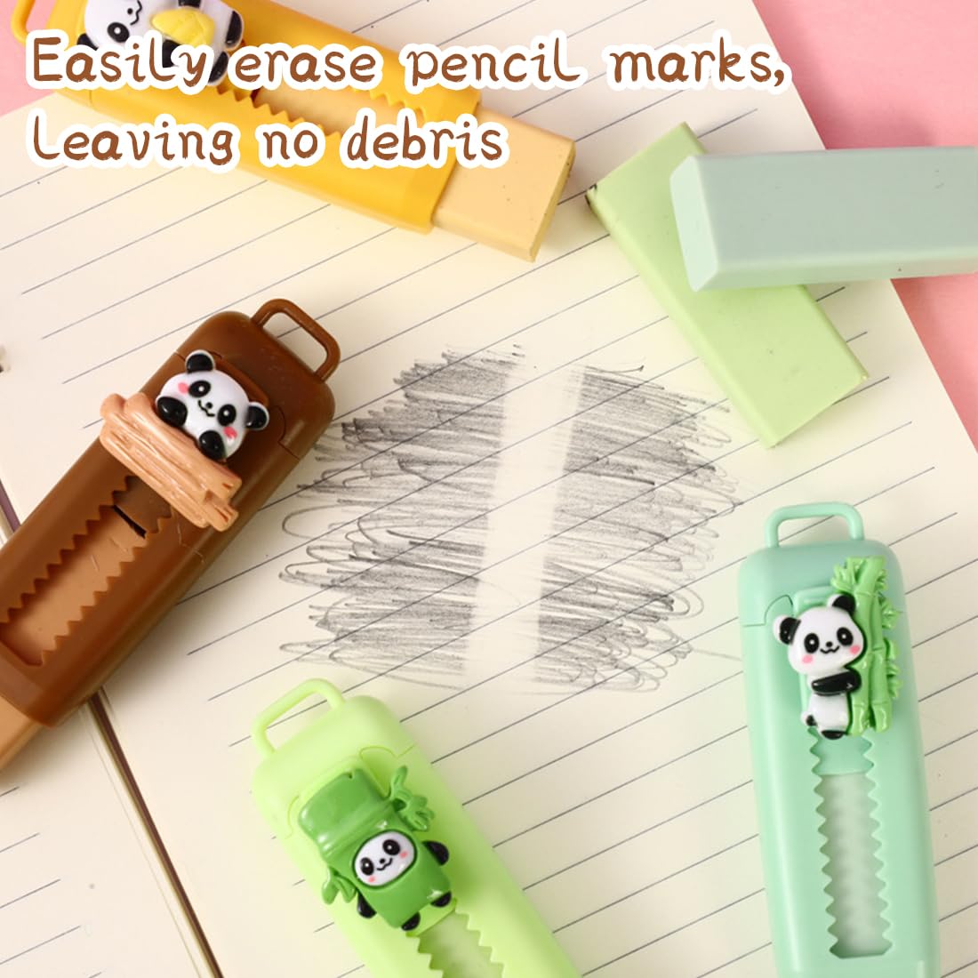 4 Gomme Panda Retrattili, Panda Gomma da Cancellare, Regalini Fine Festa Compleanno Bambini, Gadget Compleanno Bambini e Bambina