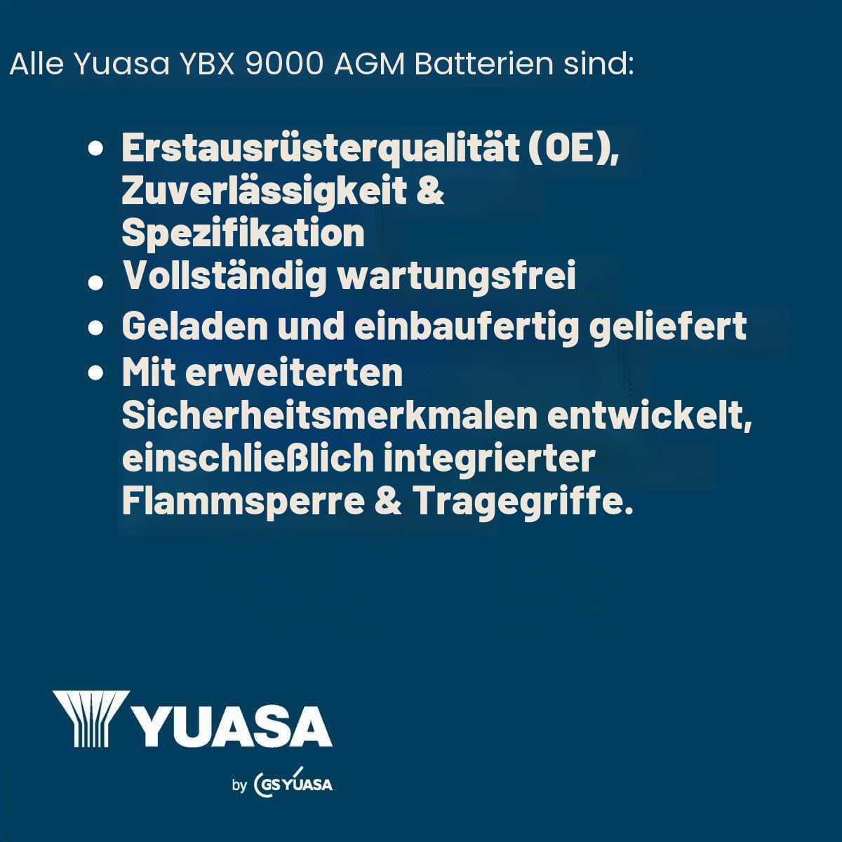 Yuasa YBX9096 12V 70 Ah 760 CCA AGM Start-Stopp-Plus-Autobatterie | 760 CCA, Vibrations- & Stoßfest, Optimiert für Start-Stopp, Kompatibel mit vielen Fahrzeugmarken