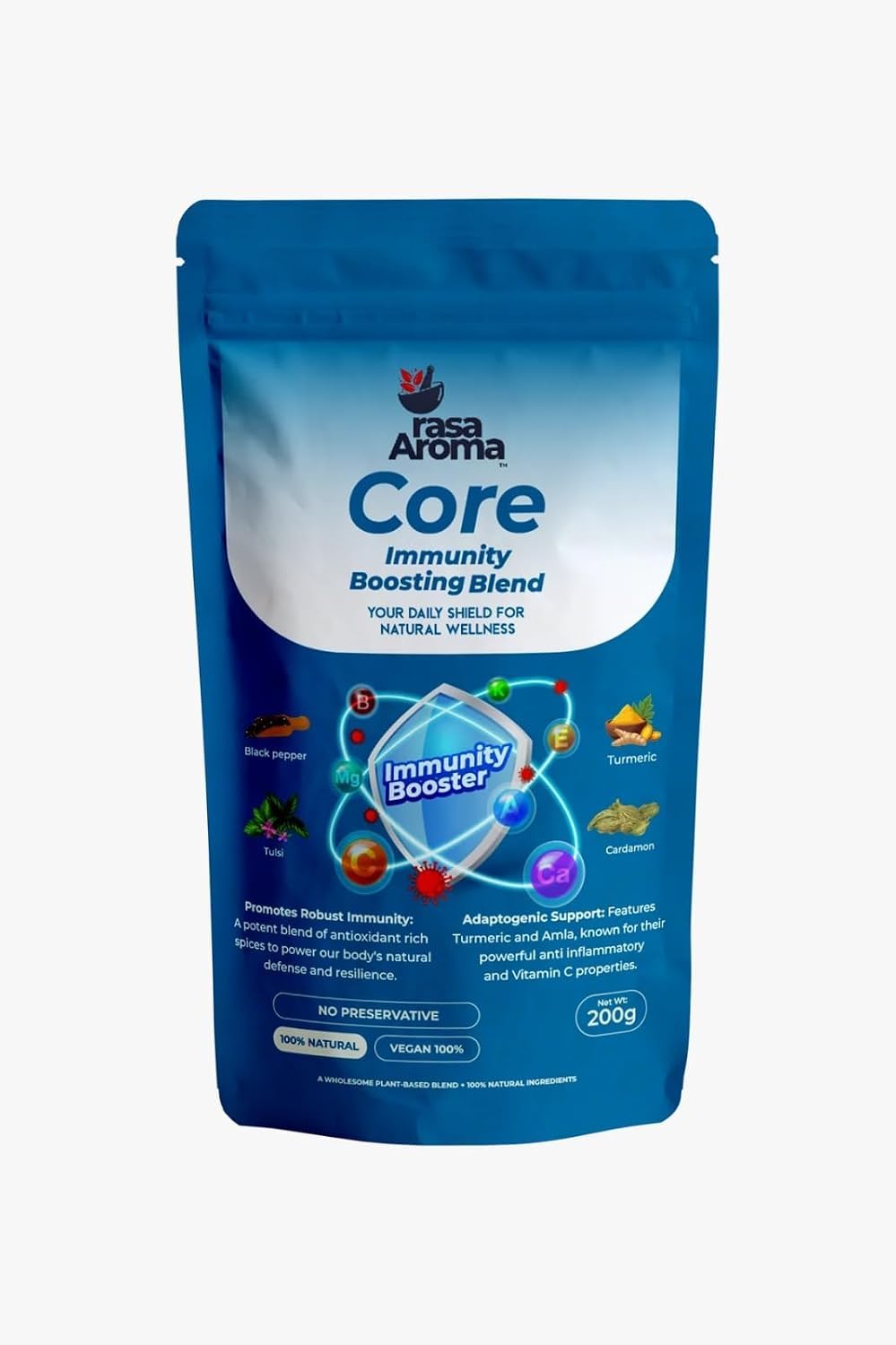 Core Immunity Boosting Blend | Herbal Wellness Drink Mix with Turmeric, Tulsi, Amla, Black Pepper & Cardamom | 100% Natural | No Preservatives | Vegan | 200 g-image-38