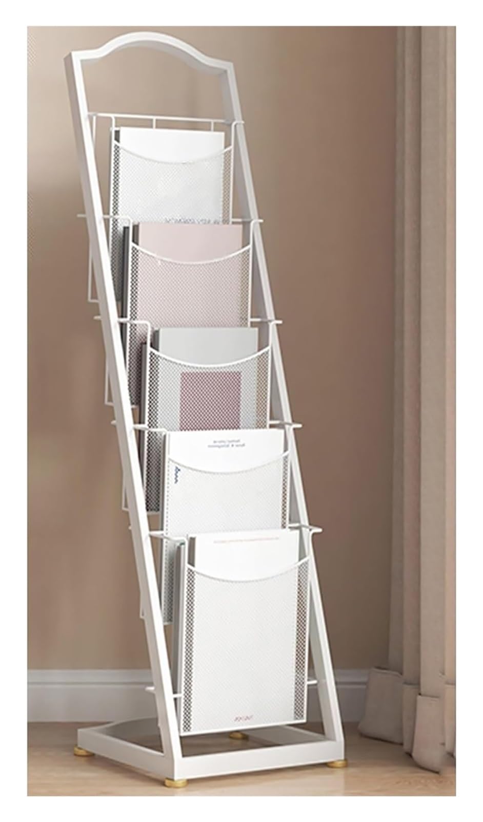Jkjzsalj White Metal Modern Brochures Holder Magazine Rack Floor-Standing,Large Tall Literature Display Stand Shelf For Bathroom/Salon/Reception Room/Waiting Room,-33X33x114cm/13X13x44.8in