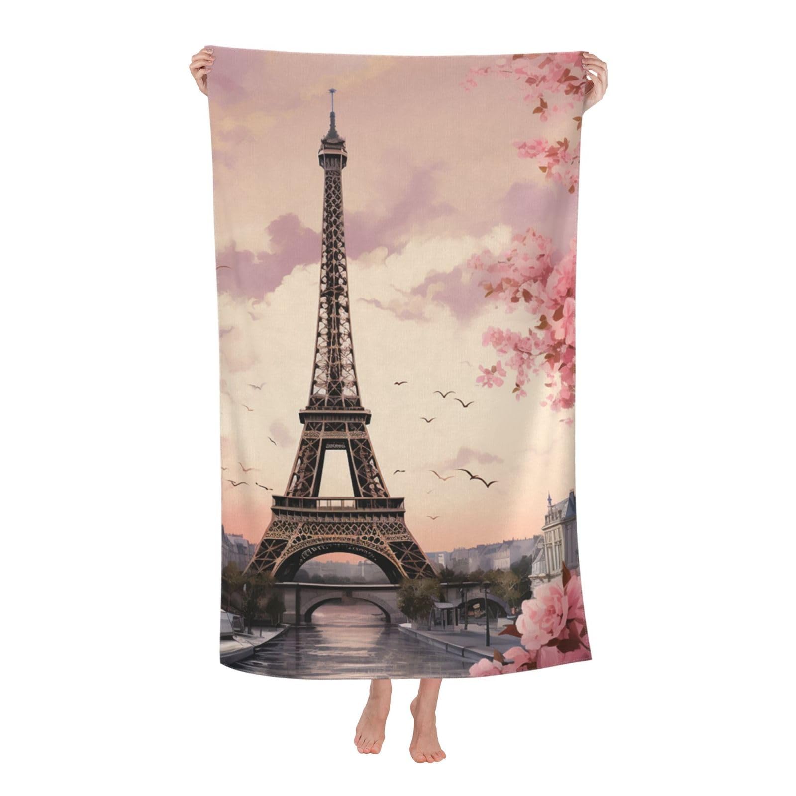 HLBSDM Romantic Paris Tower Beach Towel 52 x 32 in Vacation Essentials Quick Dry Sand Free Pool Swim Towel Super Absorbent Bath Towels Oversized Gym Towels Travel Blanket Gift