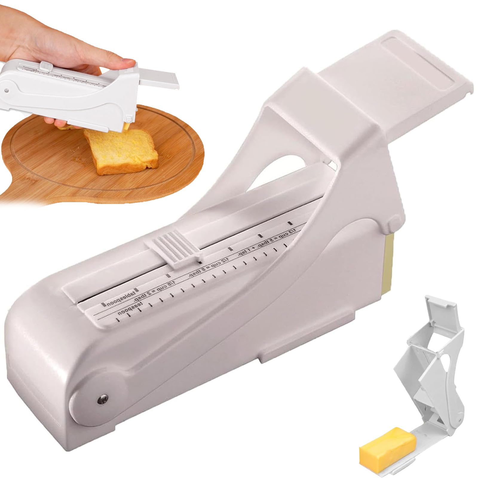Affettatrice per burro, dispenser per misurazione e conservatore, affettatrice per burro con un clic, taglierina per burro, spargitore regolabile, cavo in acciaio inox, custodia per la conservazione