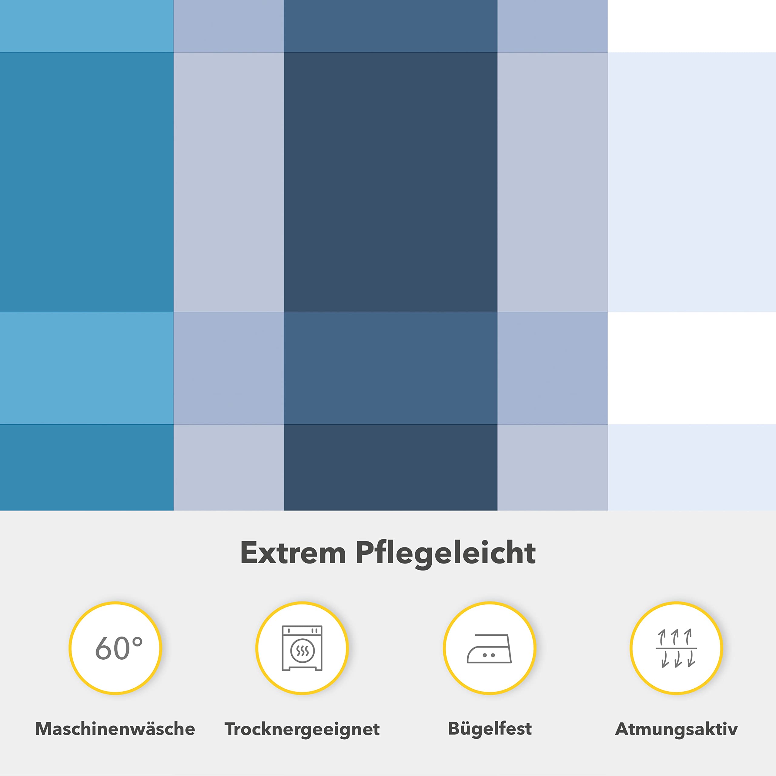 Bettwäsche aus 100% Baumwolle 2tlg. 155x220 + 80x80 cm Karo blau weiß | Renforcé Bettwäsche mit Reißverschluss, leicht, atmungsaktiv, bügelfrei, ideal für Frühling, Sommer, Made in EU, OEKO-Tex