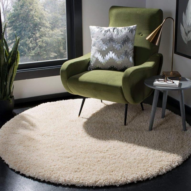 Modern Polyester Anti Slip Shaggy Fluffy Rectangular Rug and Carpet for Living Room, Bedroom (Off White 90x90 Cm)
