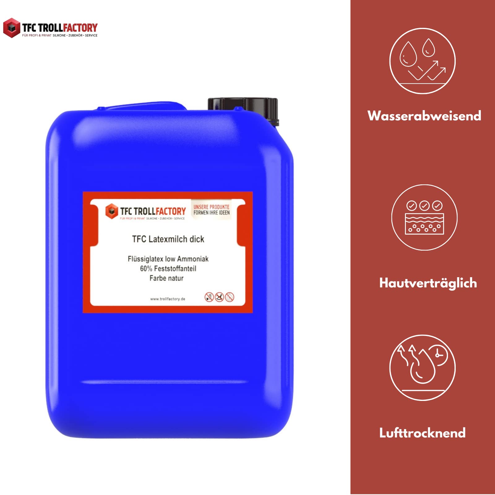 TFC Latexmilch I 2,5L I Dickflüssiges Flüssiglatex mit hohem Feststoffanteil I Schnelltrocknend I hautverträglich I geeignet für Halloweenmasken, Narben, Sockenstopp oder als Dichtung