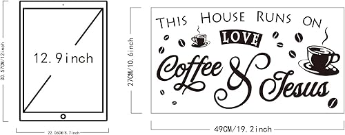 Miniatura 2 de SUPERDANT Adhesivo de pared de PVC con tema de café, This House Runs ON Love Coffee and Jesus Word Vinilo Art Wall Sticker Sticker para decoración