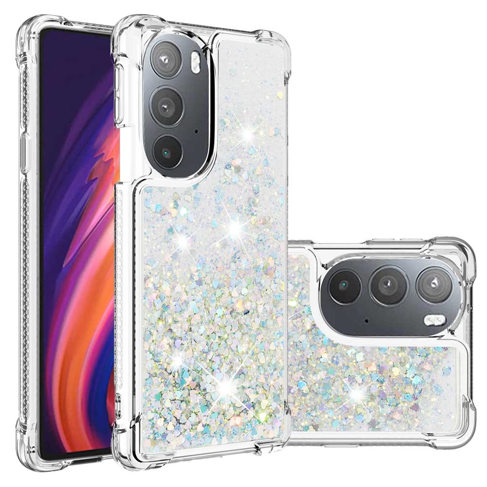 COTDINFOR Compatible with Motorola Moto Edge Plus 2022 Case Glitter Liquid Cute Clear Phone Case Floating Quicksand Shockproof Protective Bumper Soft