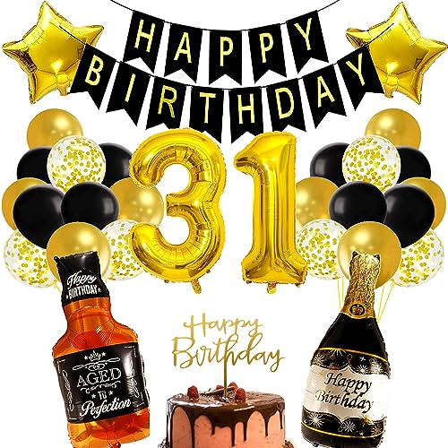 Conruich Ballon 31 ans Anniversaire Homme, Decoration Anniversaire 31 ans Homme Femme, Ballon Chiffre 31, Feuille Ballon de Bière Hélium Ballon Whisky pour Décoration de Fête de 31 ans Anniversaire