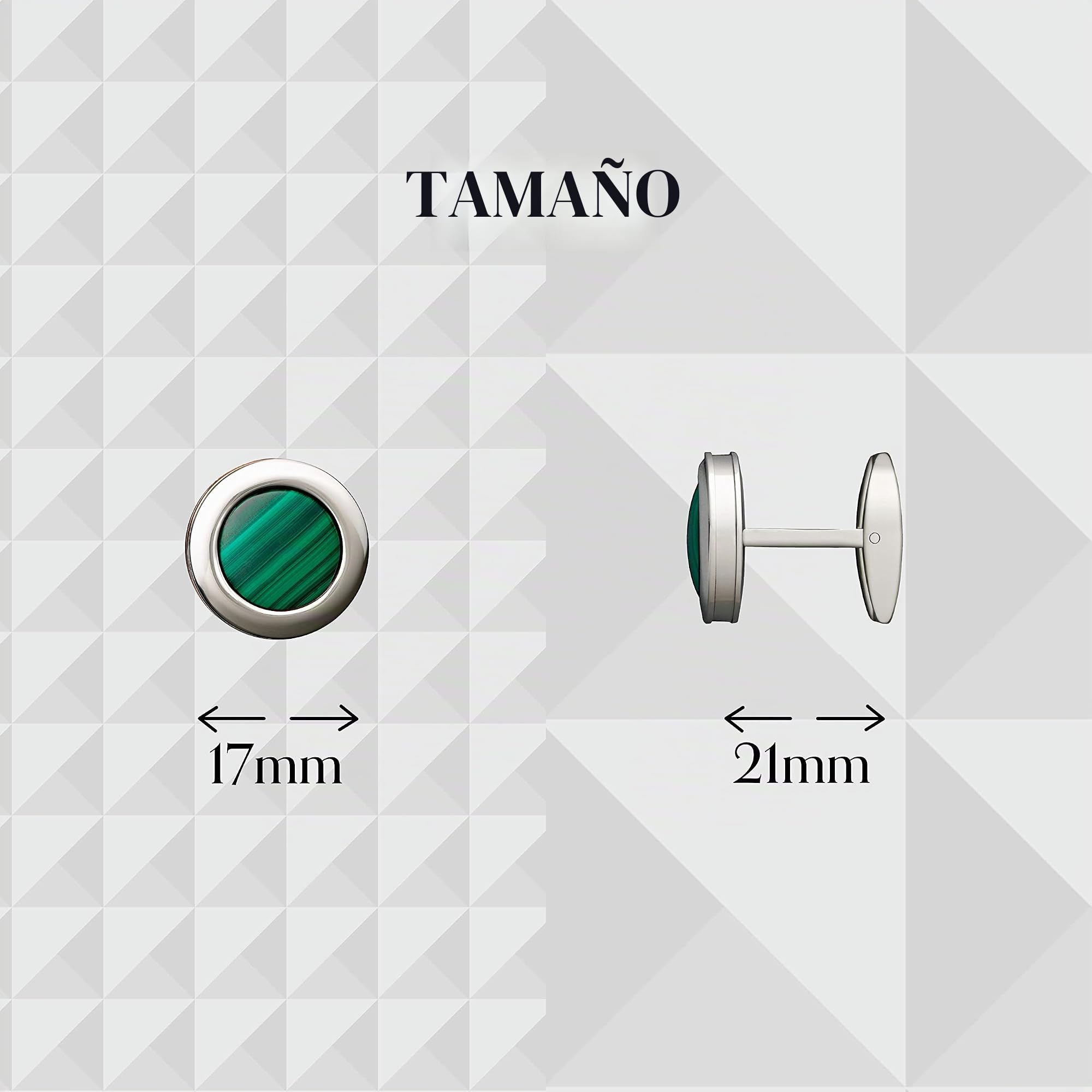 Colibrì - Gemelos para hombre Hampton - Gemelos de diseño con inserciones de piedras naturales - Cierre trasero de cola de ballena - Acero inoxidable pulido - Caja de regalo