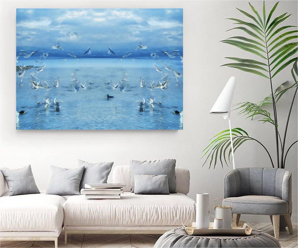 VERRE ART Printed Framed Canvas Painting for Home Decor Office Wall Studio Wall Living Room Decoration (34x22inch Wrapped) - Seagulls