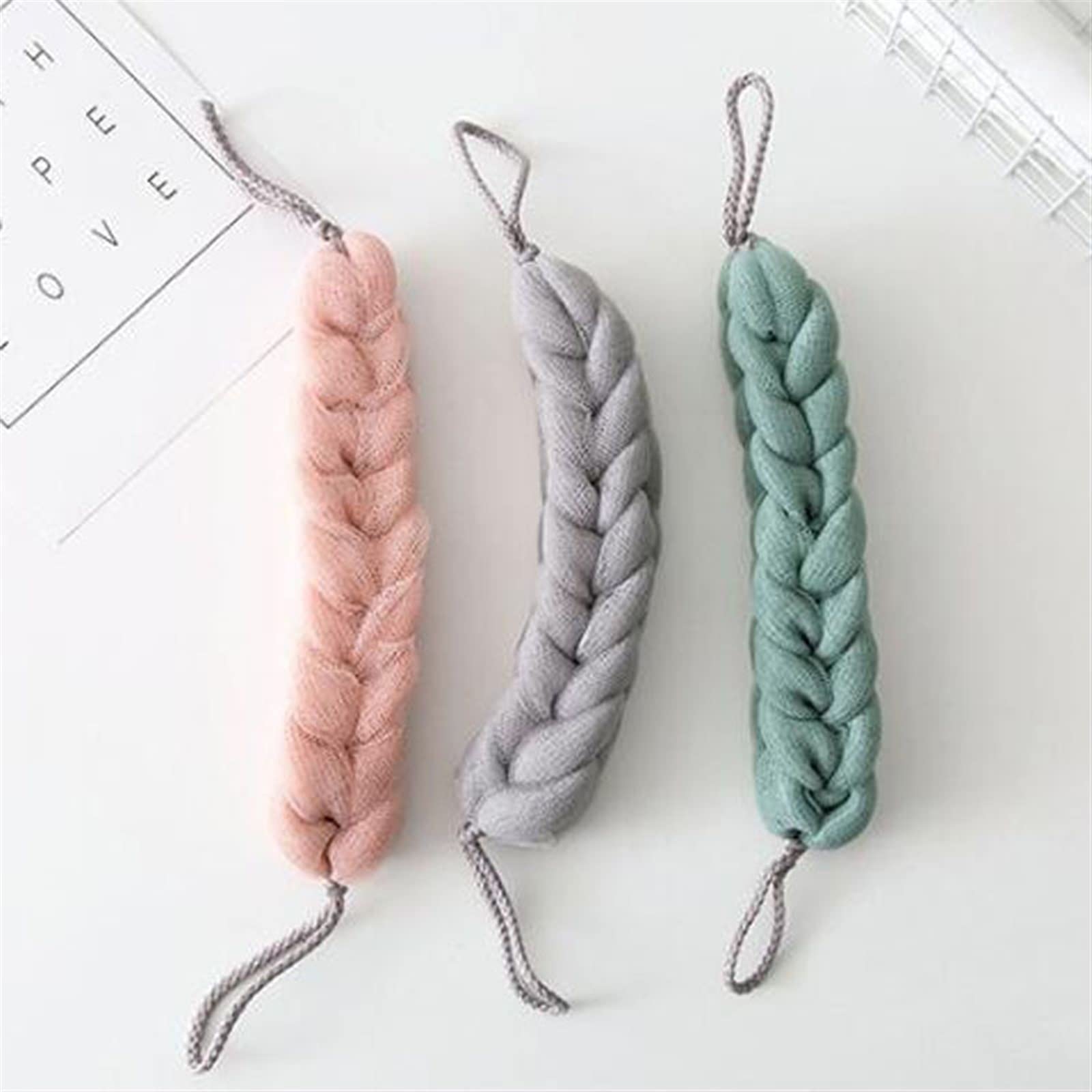 JINGYAN Spazzole da bagno Soft Back Scrubber Long Bath Scrub Belt Exfoliating Brush Mesh Shower Brushes Skin Cleaner Massager Body Cleaning Tools(Grey)
