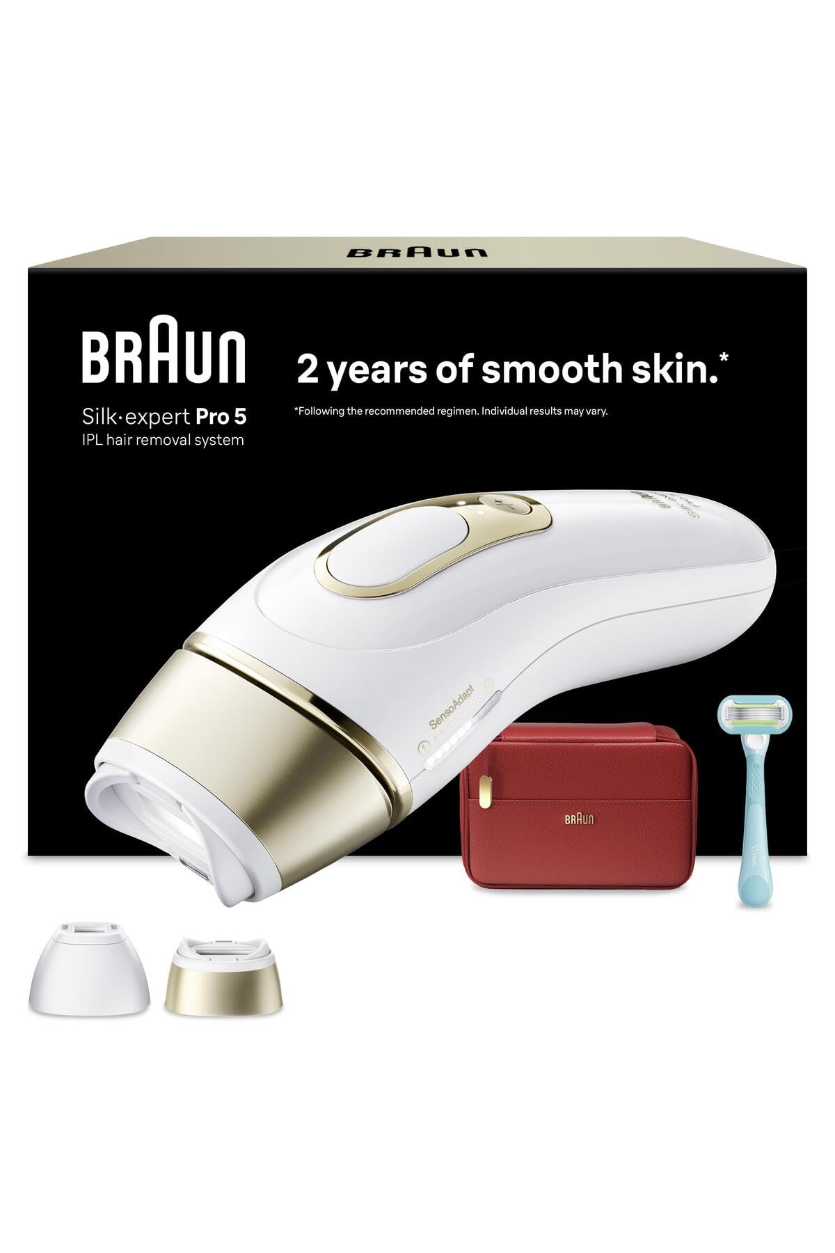 Braun IPL Silk·expert Pro 5, Evde Lazerle Tüy Alma, Çanta, Gillette Venus, 2 Başlık, PL5221