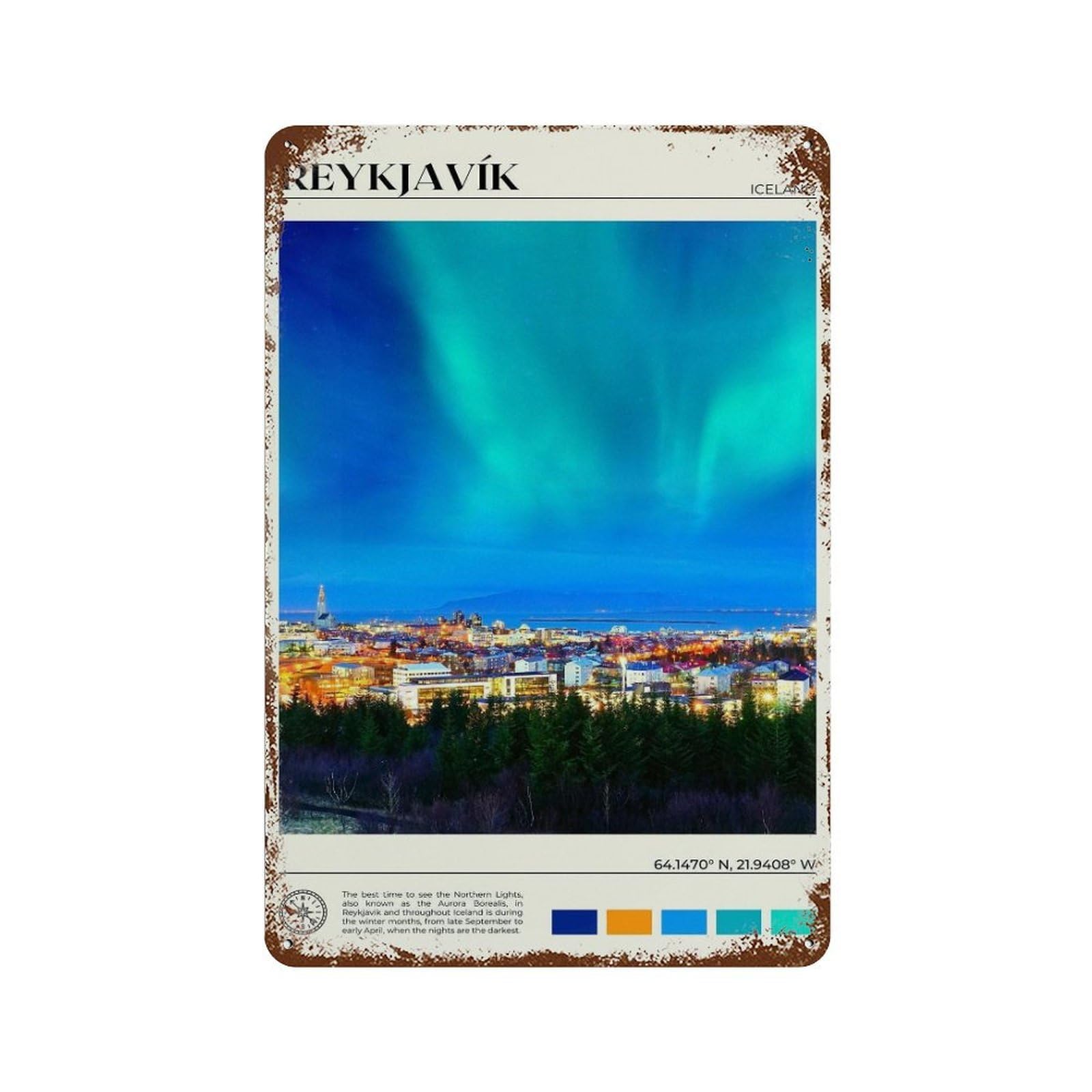 xiaoxiaoshen Real Photo Reykjavík Decor Iceland Wall Decor Art Metal Tin Poster Modern Home Decor Art Home Bar Shop Decorations Vintage Sign 30x20cm