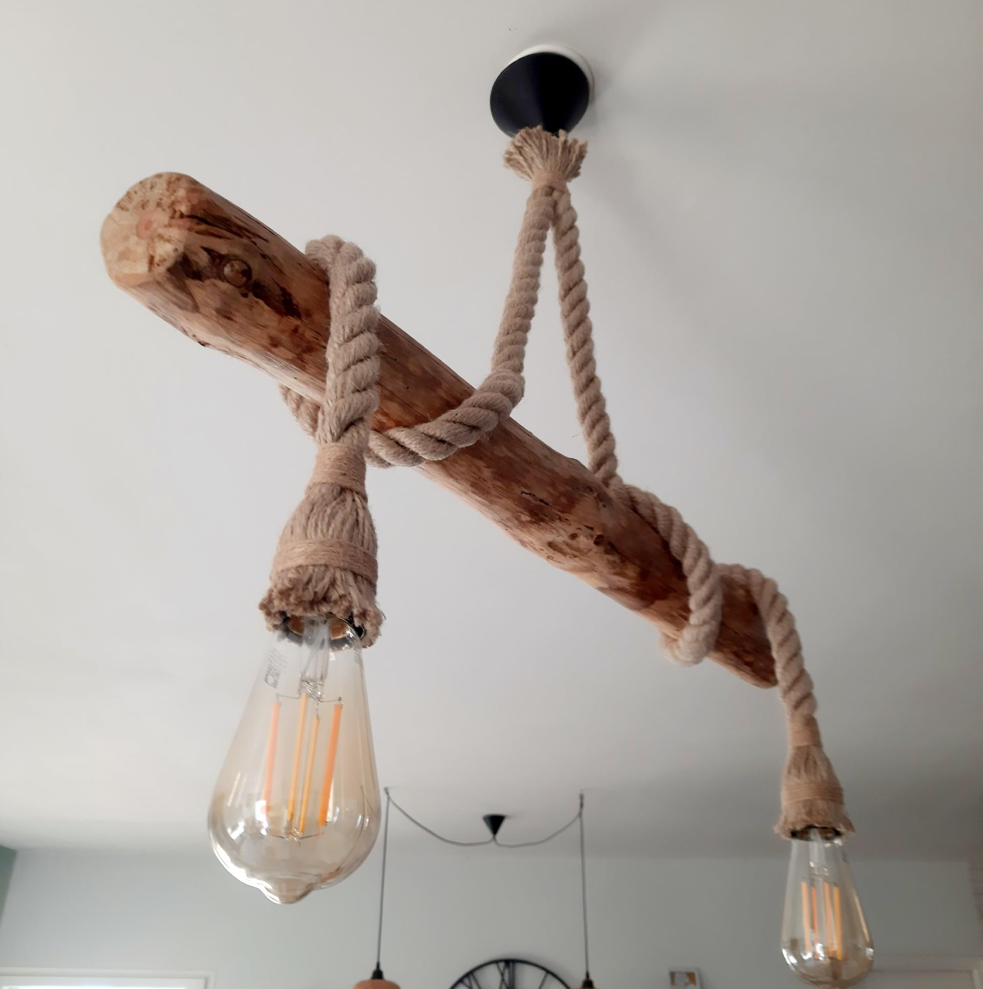 Lustre suspension ATLANTIQUE en bois naturel flotté 2 ampoules - style bord de mer - E27