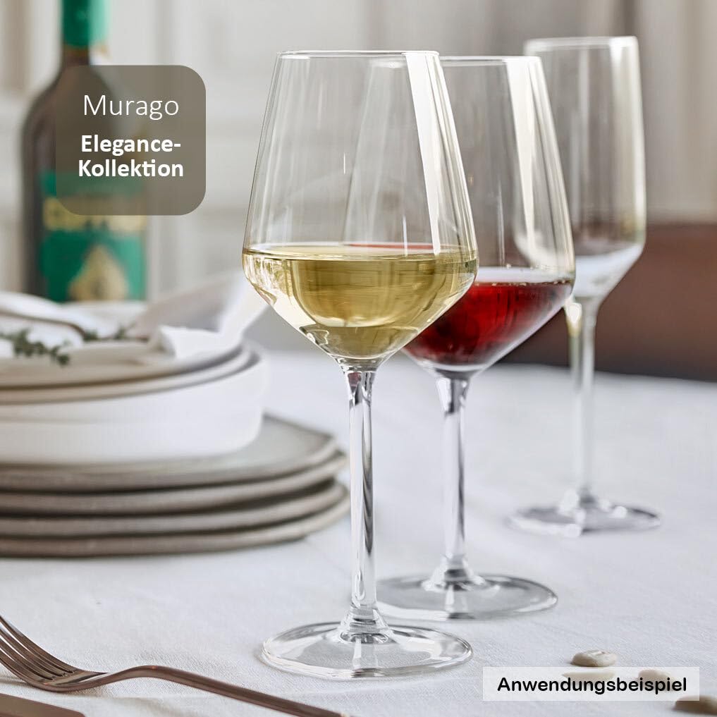 Murago - 24er Set Weißweingläser Elegance ca. 380 ml - Weißweingläser elegante Weingläser Weinglas für 380ml Weißwein 24 Stück Gläser bauchig Weißweinglas spülmaschinenfest groß Weissweingläser