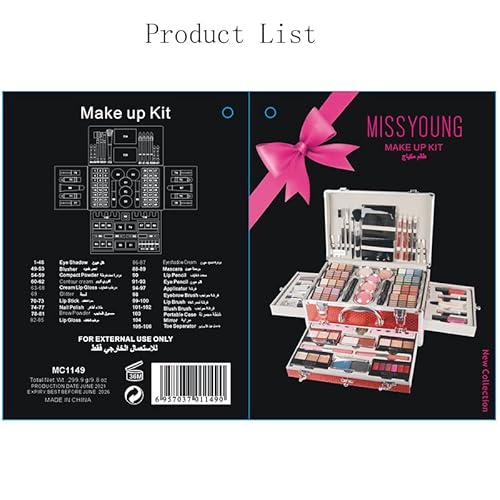 102 Colores Juego de Maquillaje, Maletín de Maquillaje, Cosmetics con Ceja Polvos Prensados, Polvo y Rubor - Kit de Maquillaje Profesional Completo - imagen 4