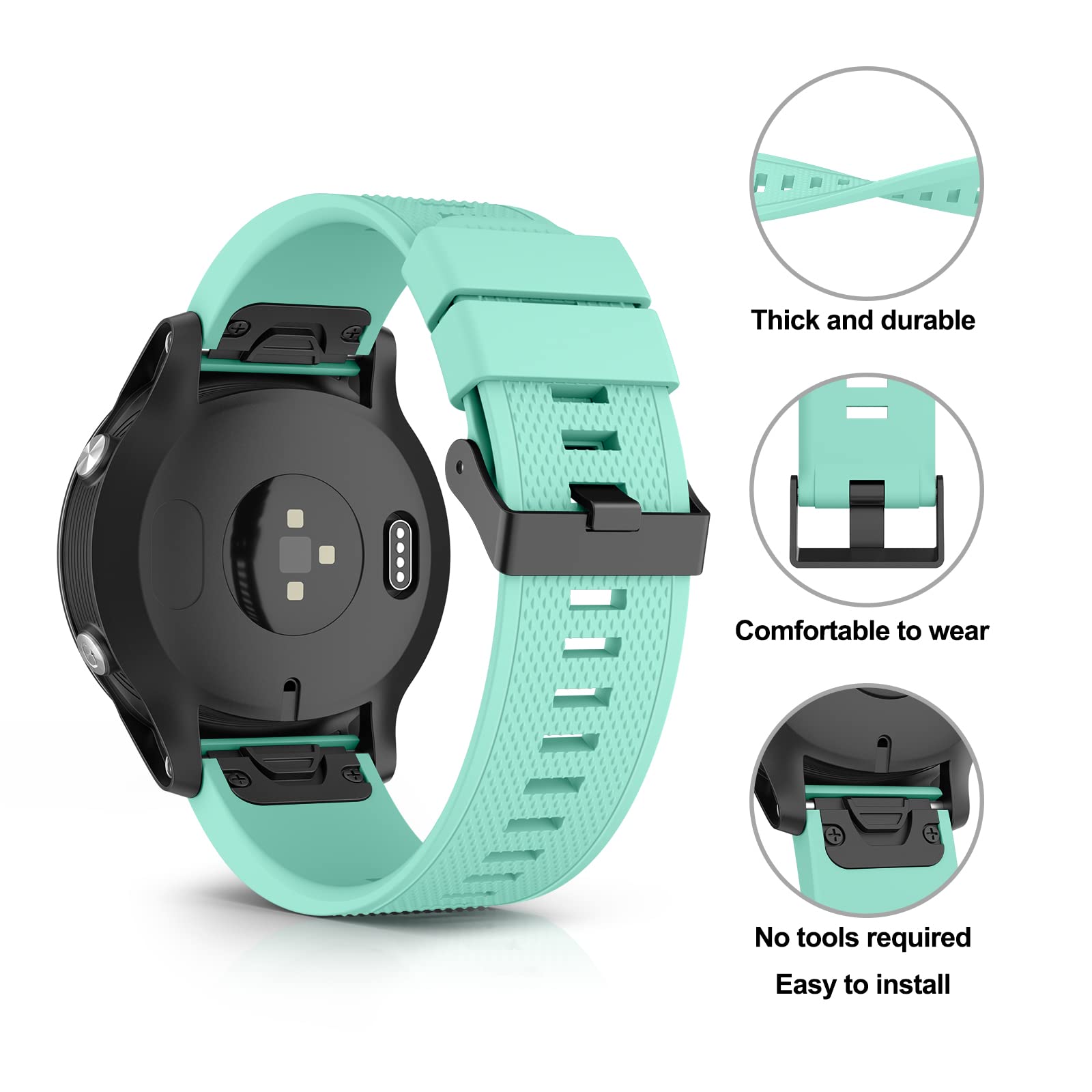 for Quickfit 22mm Strap for Garmin Fenix 7/Fenix 7 Pro/Fenix 7X/Fenix 6 Pro/Fenix 6/Fenix 5/5 Plus Strap,Silicone QuickFit 22mm Band for Garmin Instinct/Approach S60/S62/Forerunner 945/935(Lake Blue) - Image 4