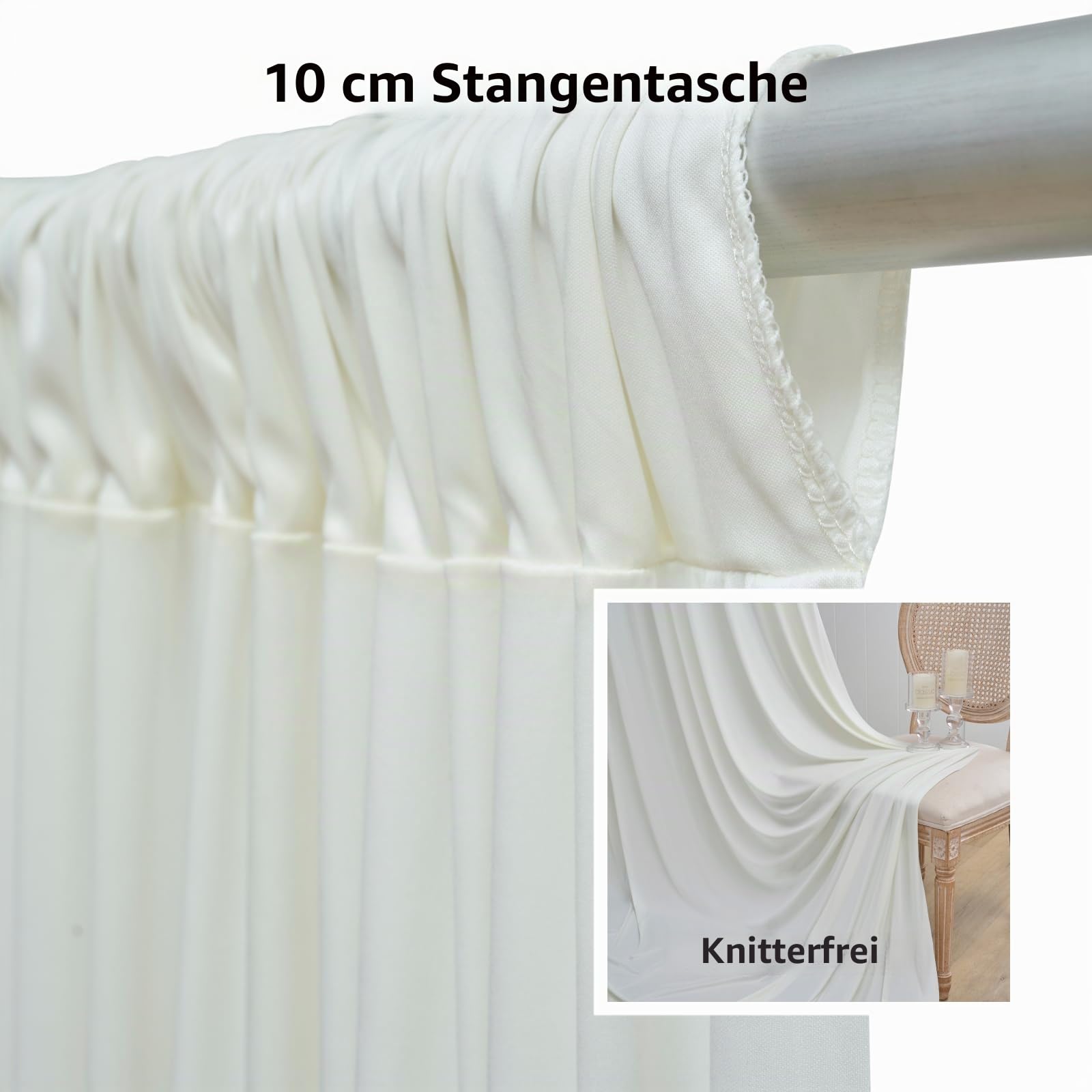 Faltenfreier elfenbeinfarbener Hintergrund für Hochzeitsfeiern, Polyester, elfenbeinfarben, Fotohintergrund, 2 Paneele, 1,5 x 3 m, für Babyparty, Fotoshooting, Verlobung, Geburtstag, Party,