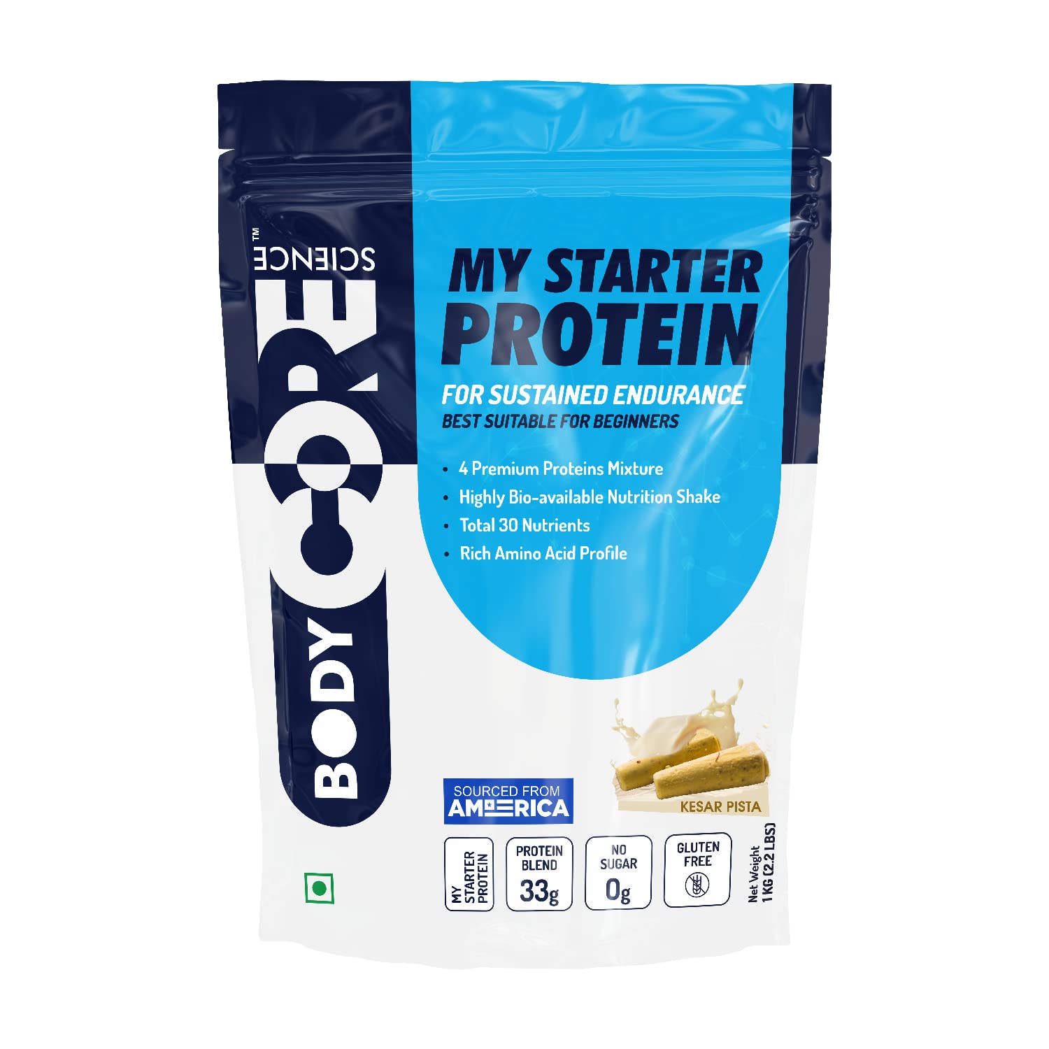 Body Core Science My Starter Protein-1 Kg (Kesar Pista) Whey Protein for Beginner| Starter Whey Protein Powder 1kg