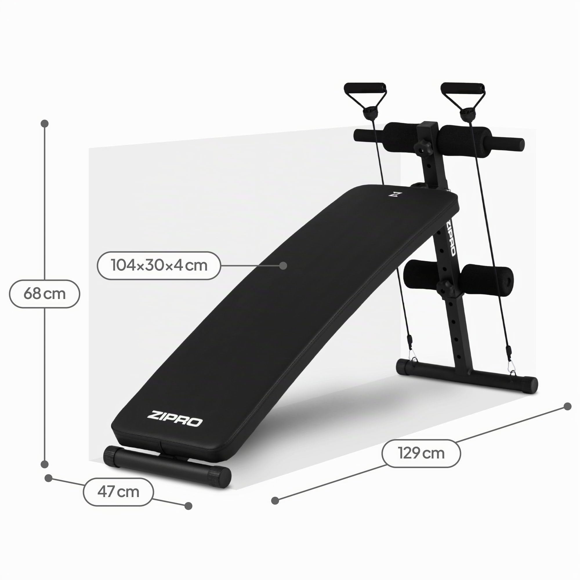 ZIPRO Sit Up Bank Schrägbank Bauchtrainer klappbare Fitnessbank mit 5-fach verstellbarer Rückenlehne 20–30° Trainingsbank mit Expandern Belastbarkeit 200 kg für Home Gym