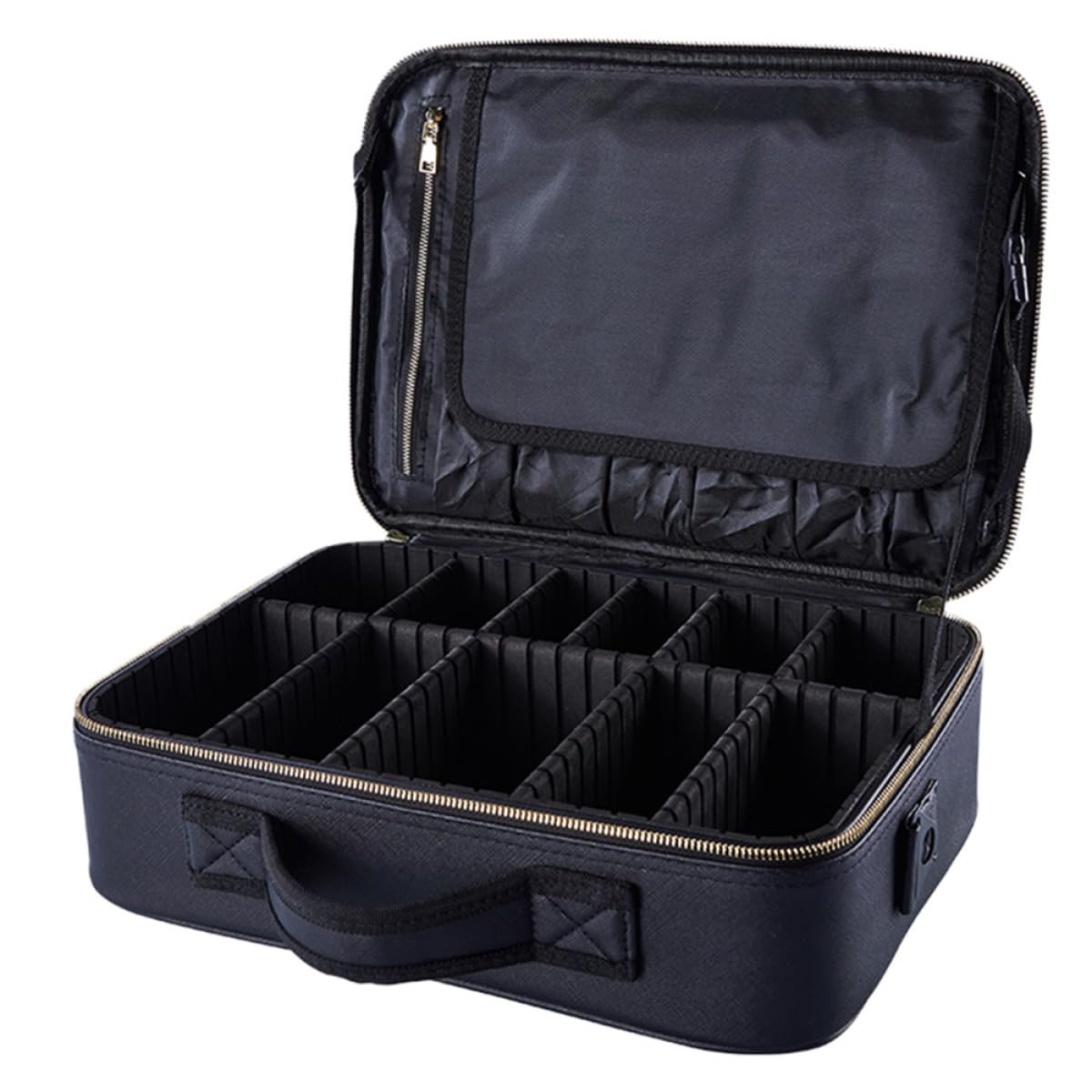 LIFKOME Porta Cosmetici Nero Oxford Design a Griglie e Manico, Borsa da Viaggio Facile da Trasportare per Donna, Astuccio Trucco Compatto e Funzionale