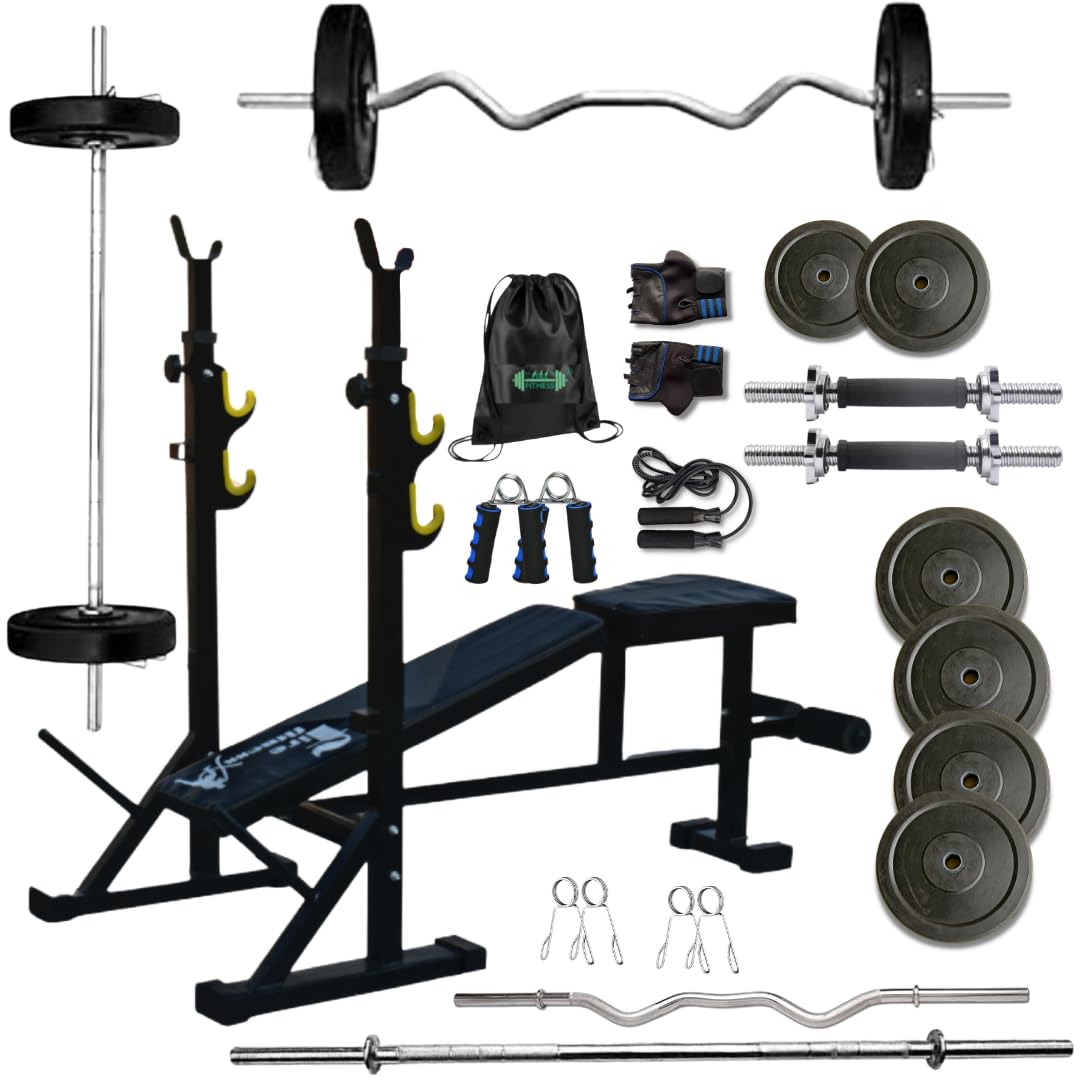 FIRE FITNESS workout home gym bench set (10kg with rubber weights) 5in-1 gym bench adjustable gym bench for workout at home-image-18