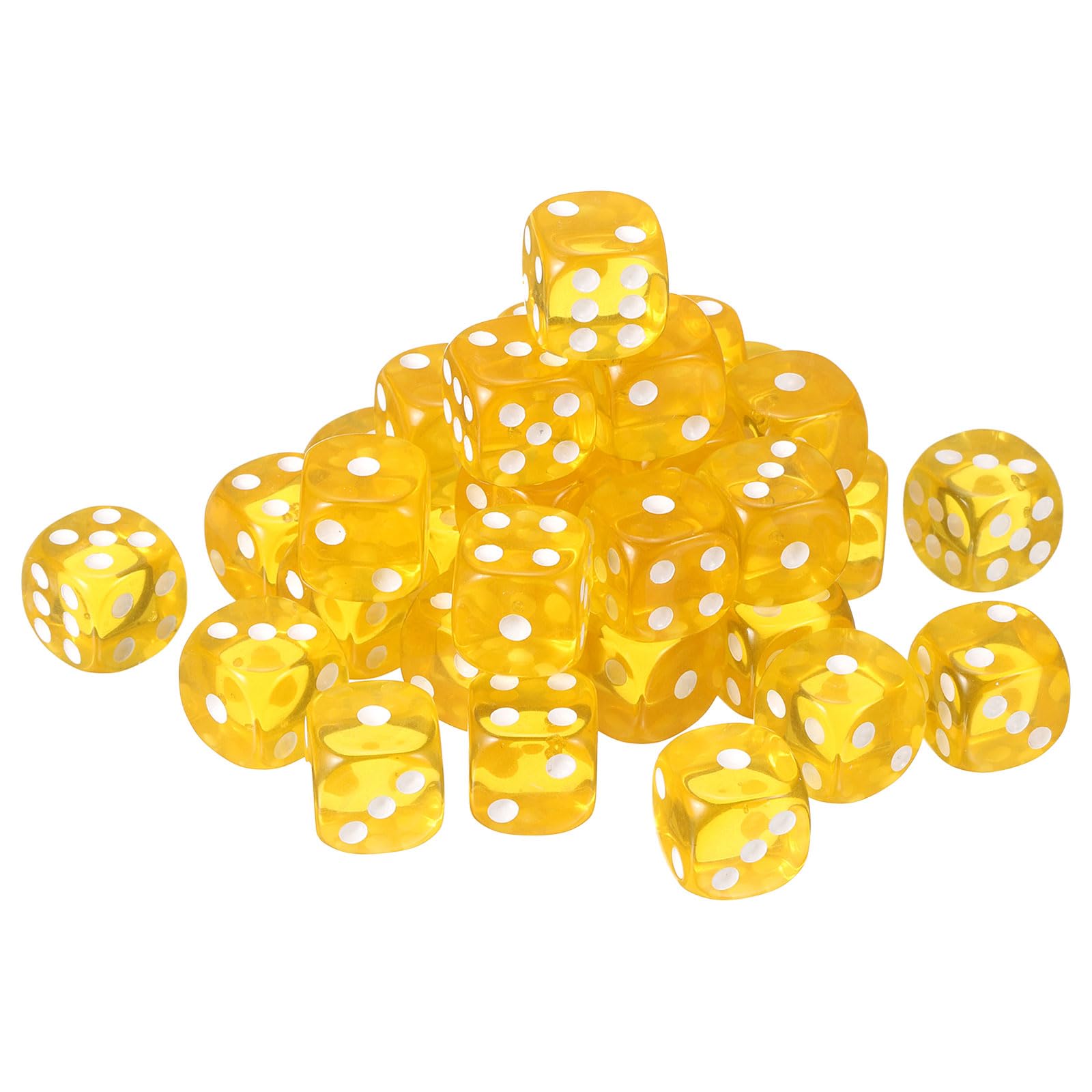 sourcing map 36Pcs 6 Sided Acrylic Dice, 16mm/0.63" Rounded Corner Translucent Colored D6 Game Dice for Theme Party Fun Table Board Games, Yellow