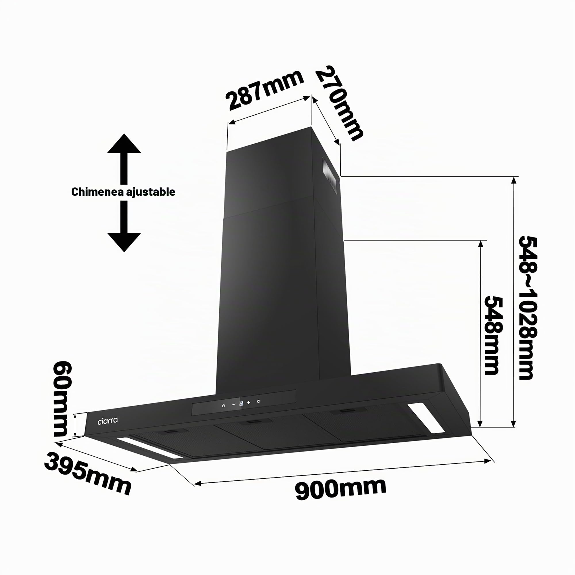 CIARRA CBCB9102-P Campana Extractora 90cm Clase A+++ 706 m³/h A+++ WIFI