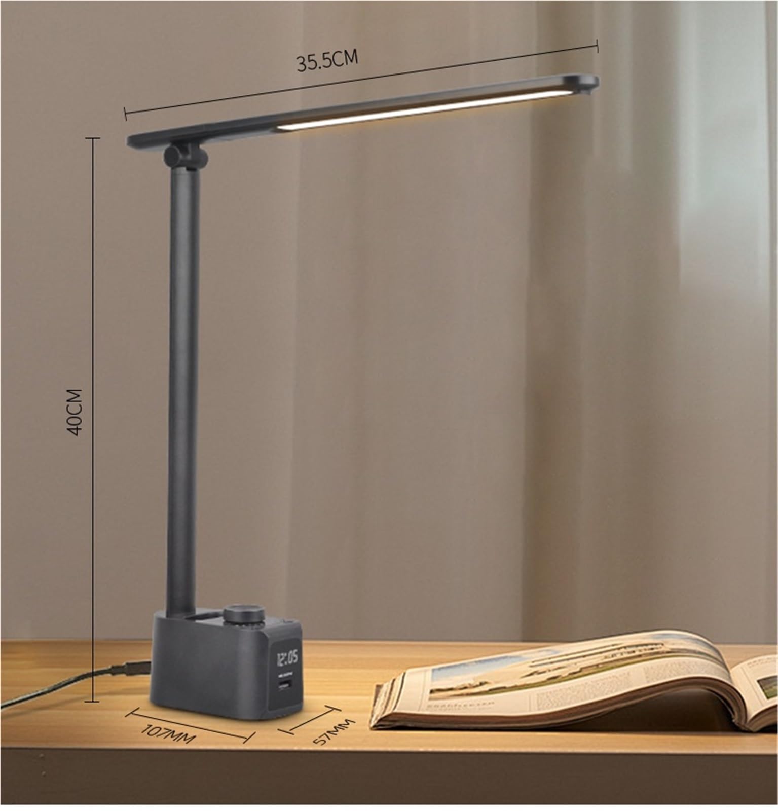Lampara Escritorio para Oficina Lámpara De Escritorio LED Plegable con Puertos Carga USB C, 5 Modos Color Regulables Moderno Flexo Escritorio