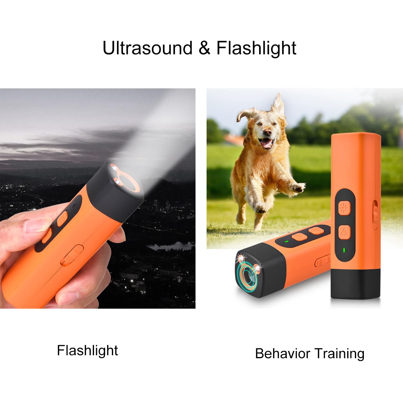 Lot de 2 répulsifs à ultrasons pour chiens avec 3 fréquences réglables - Lampe torche LED - Bouchon d'aboiement rechargeable - Portable - Pour chiens et animaux domestiques - Intérieur et