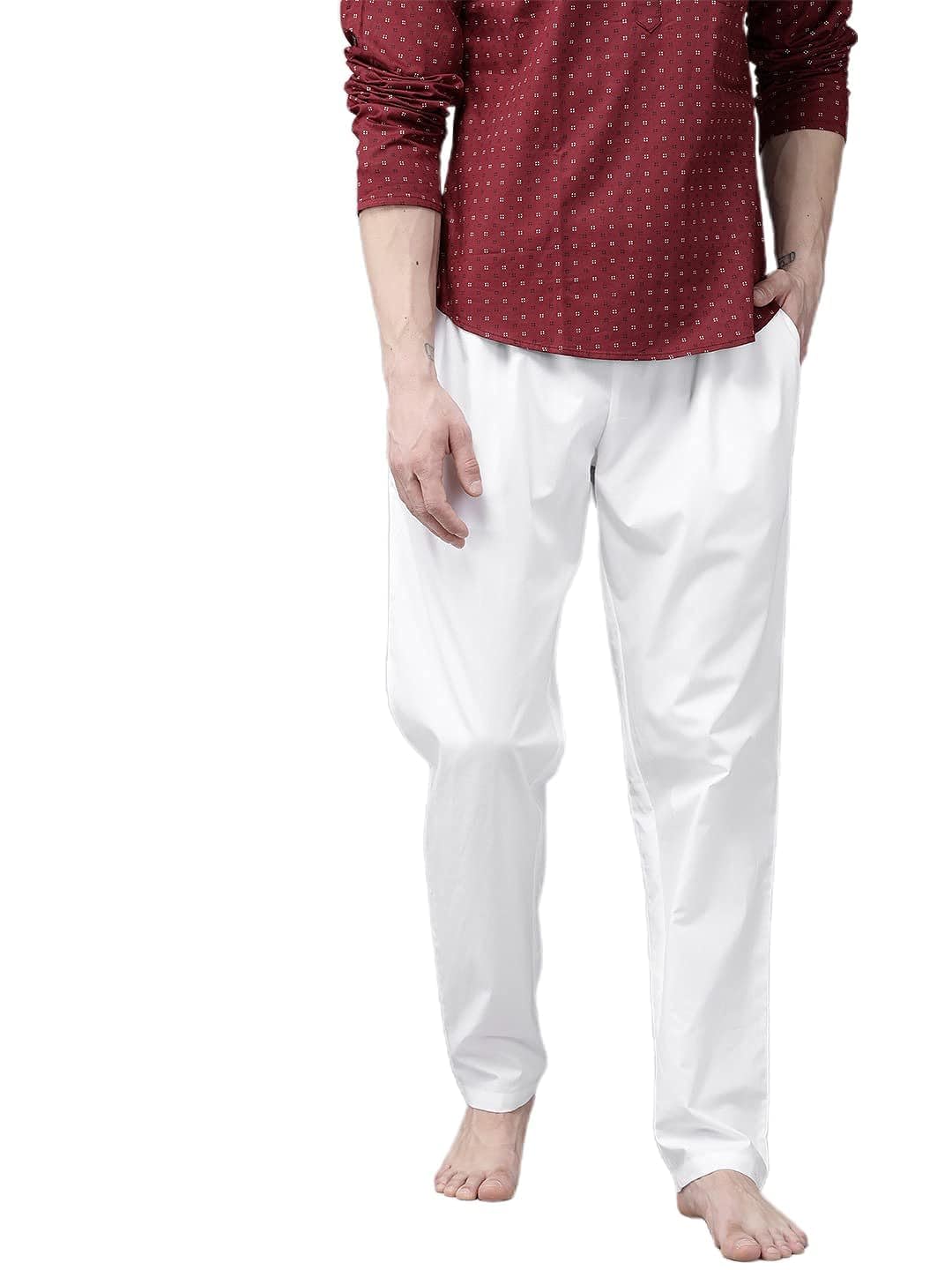 pk hub Men's Cotton Plain/Solid White Pyjama-picture-20
