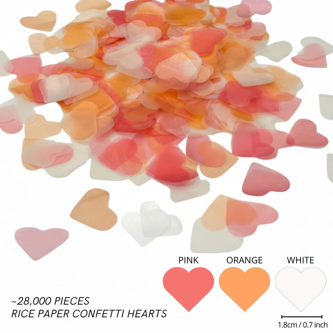 Wasserlösliches Reispapier Konfetti - Herzen 150g | Biologisch abbaubar, löslich, ortssicher Hochzeit Send-Off (Mixed Coral (Pink, Orange, Weiß))