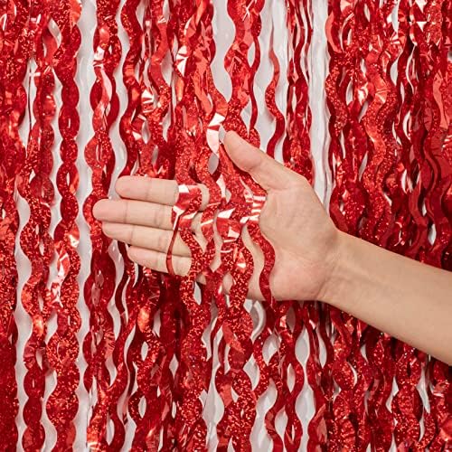 2PCS Silver Metallic Tinsel Curtains, Laser Foil Fringe Curtains Glitter Backdrop Party Streamers Door Wall Birthday Hanging Decoration for Wedding, Baby Shower, Birthday, Graduation Supplies(1m X 2m)