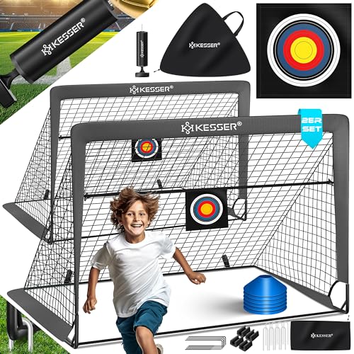 KESSER® Fußballtor Kinder Pop-Up 2er Set | Fußball-Tore Faltbar mit Glasfaserstangen & hochwertigen Tornetzen für Indoor, Outdoor & Garten | Mit Transporttasche Hütchen Ballpumpe Zielscheibe Anthrazit