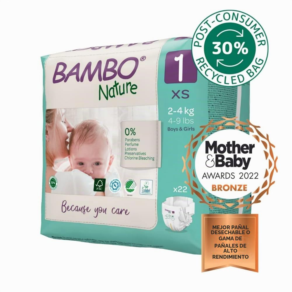 Pañales Bebé Bambo Nature Talla 1 – 2 a 4kg (PACK 6 x 22 UN)