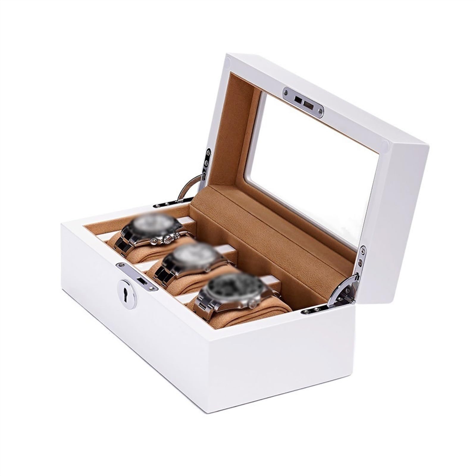 Uhren Aufbewahrungsbox Hochwertige Holzlack-Uhrenaufbewahrungsbox mit drei karierten Uhrenhaltern. Uhrensammlungsbox Uhrenbox (Color : Wit)