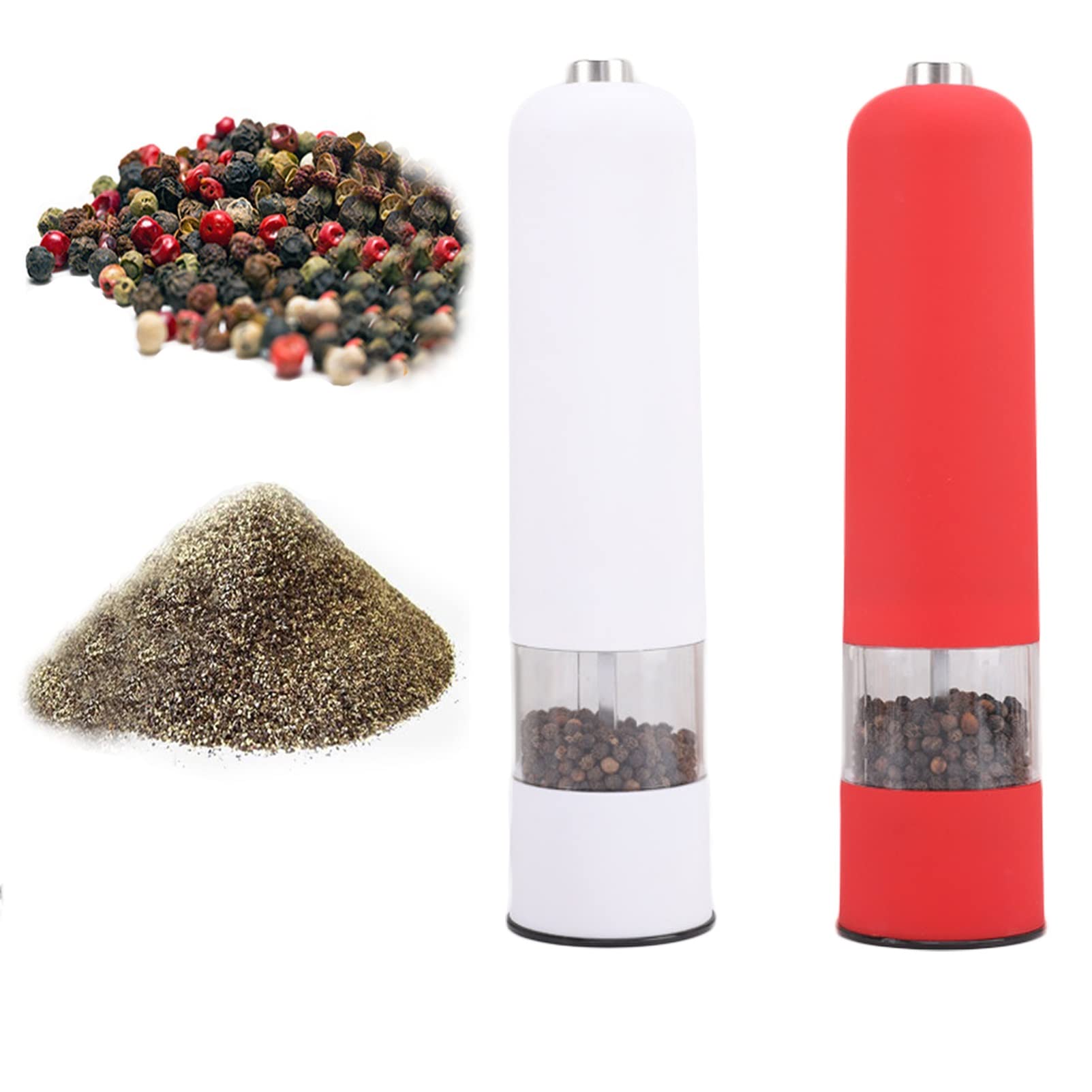 Electric Salt and Pepper Mill Set, Premium Quality Salt and Pepper, Table Salt Grinder Spices Mills with Adjustable Ceramic Coarseness Spice Shaker (Color : White/Red)